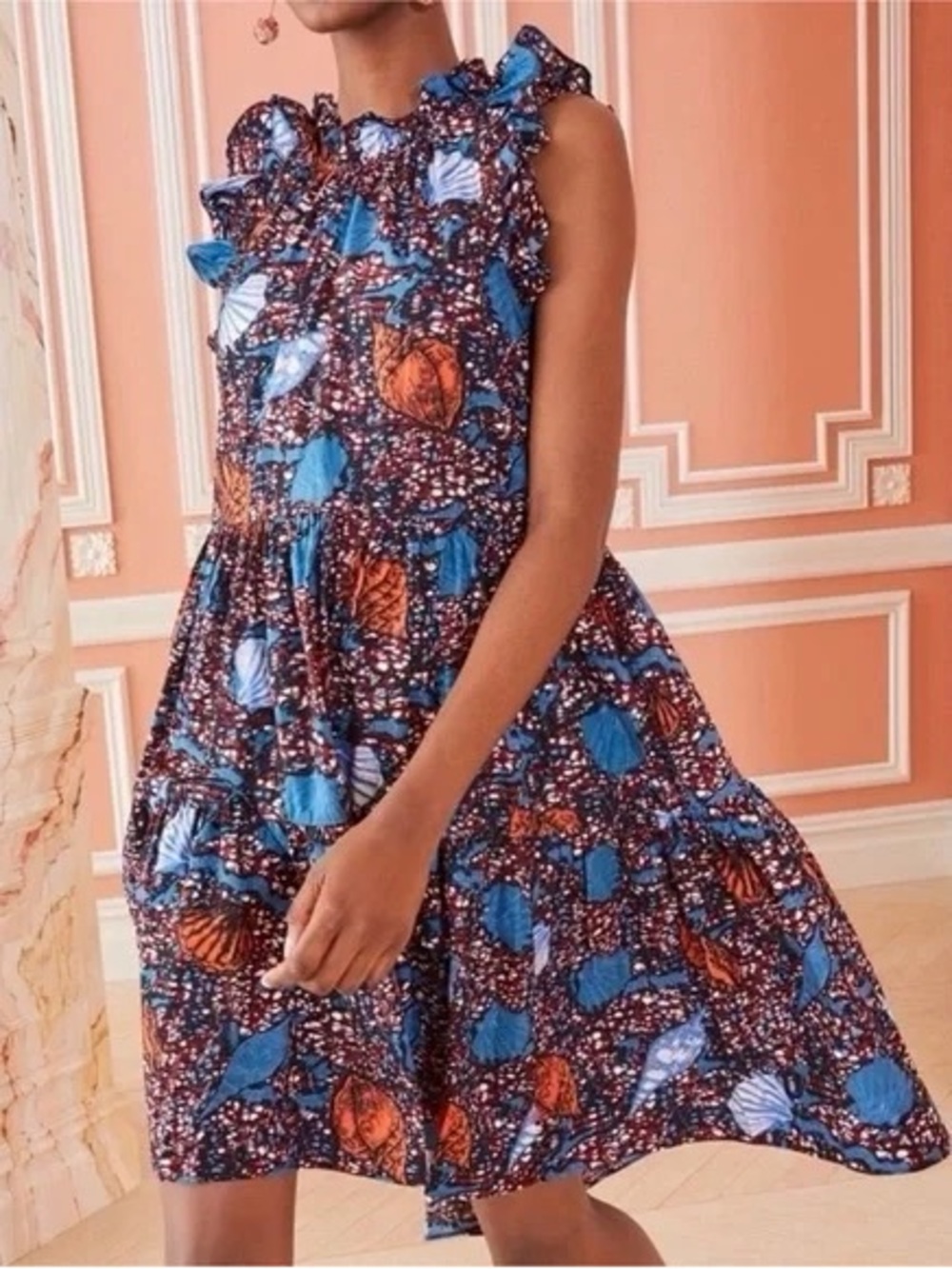 Ulla Johnson Navy Dress with Blue & Orange Floral Motif